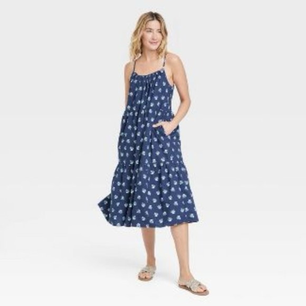 Universal Thread Navy Floral Tiered Sundress